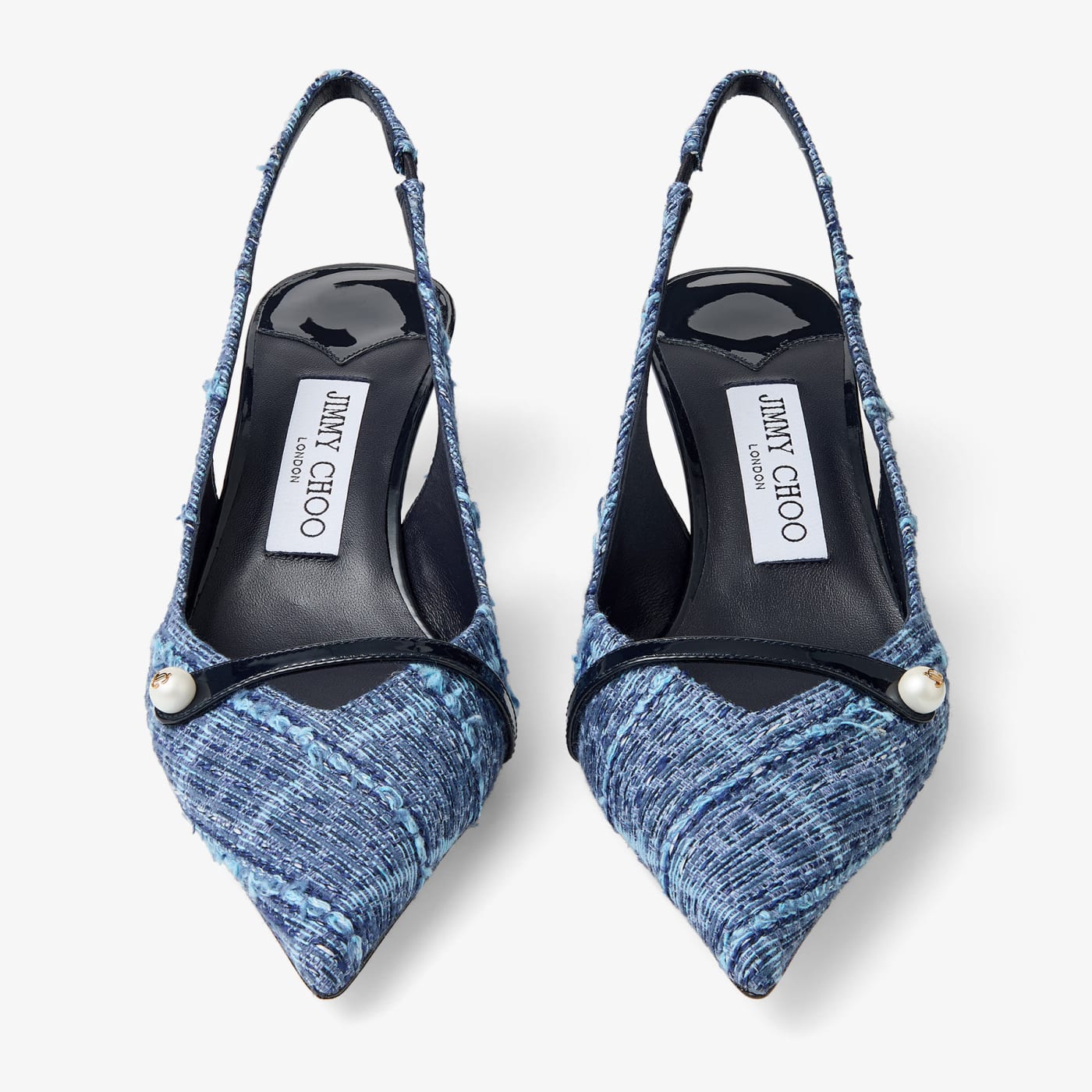 Amita 45 Marine Crosshatch Denim and Patent Leather Slingbacks