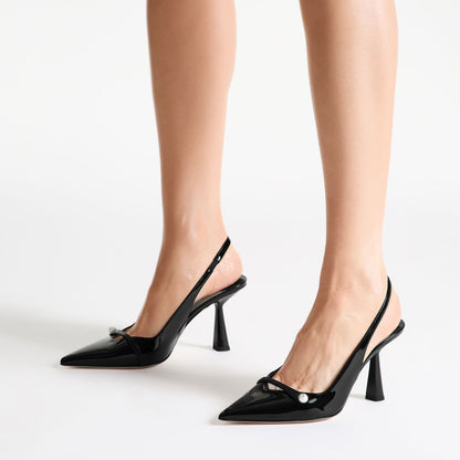 Amita 85 Black Patent Nappa Leather Slingbacks