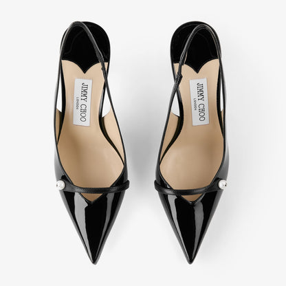 Amita 85 Black Patent Nappa Leather Slingbacks