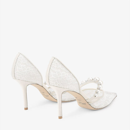 Aurelie 85 Ivory Jimmy Choo Lace Pumps with Pearl Embellishment