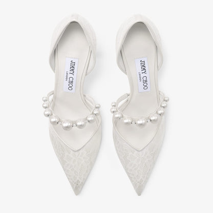 Aurelie 85 Ivory Jimmy Choo Lace Pumps with Pearl Embellishment