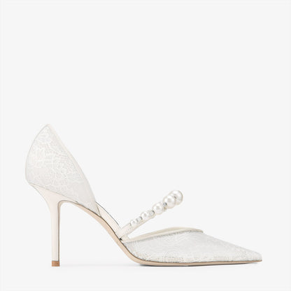 Aurelie 85 Ivory Jimmy Choo Lace Pumps with Pearl Embellishment