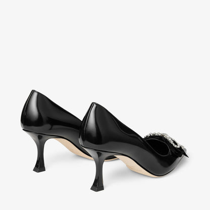 Auria 70 Black Soft Spazzolato Pumps with Velvet and Crystal Bow