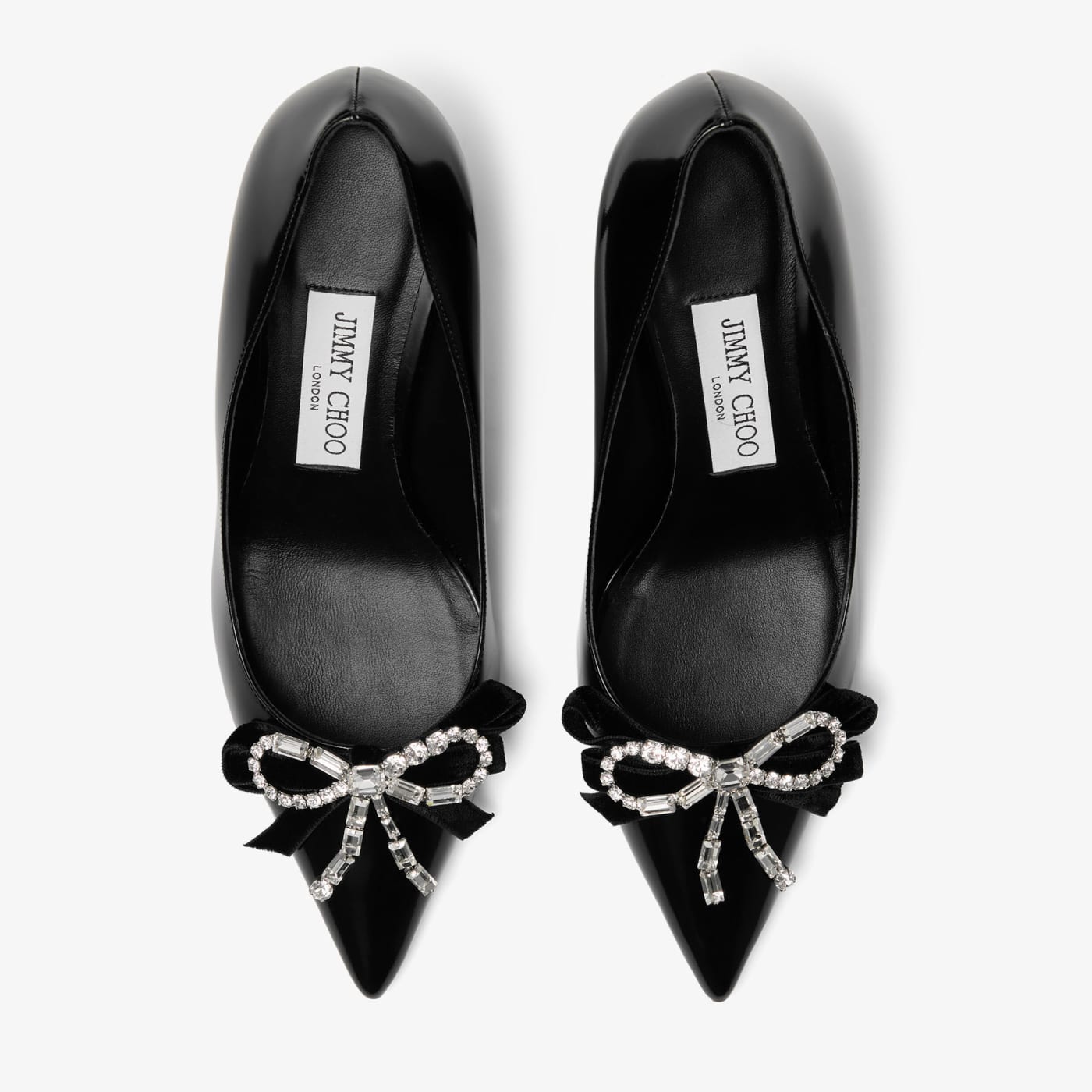 Auria 70 Black Soft Spazzolato Pumps with Velvet and Crystal Bow