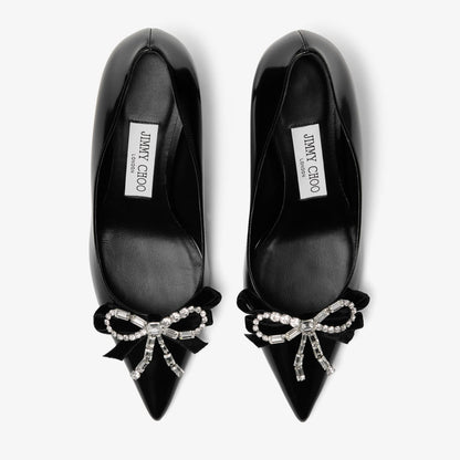 Auria 70 Black Soft Spazzolato Pumps with Velvet and Crystal Bow