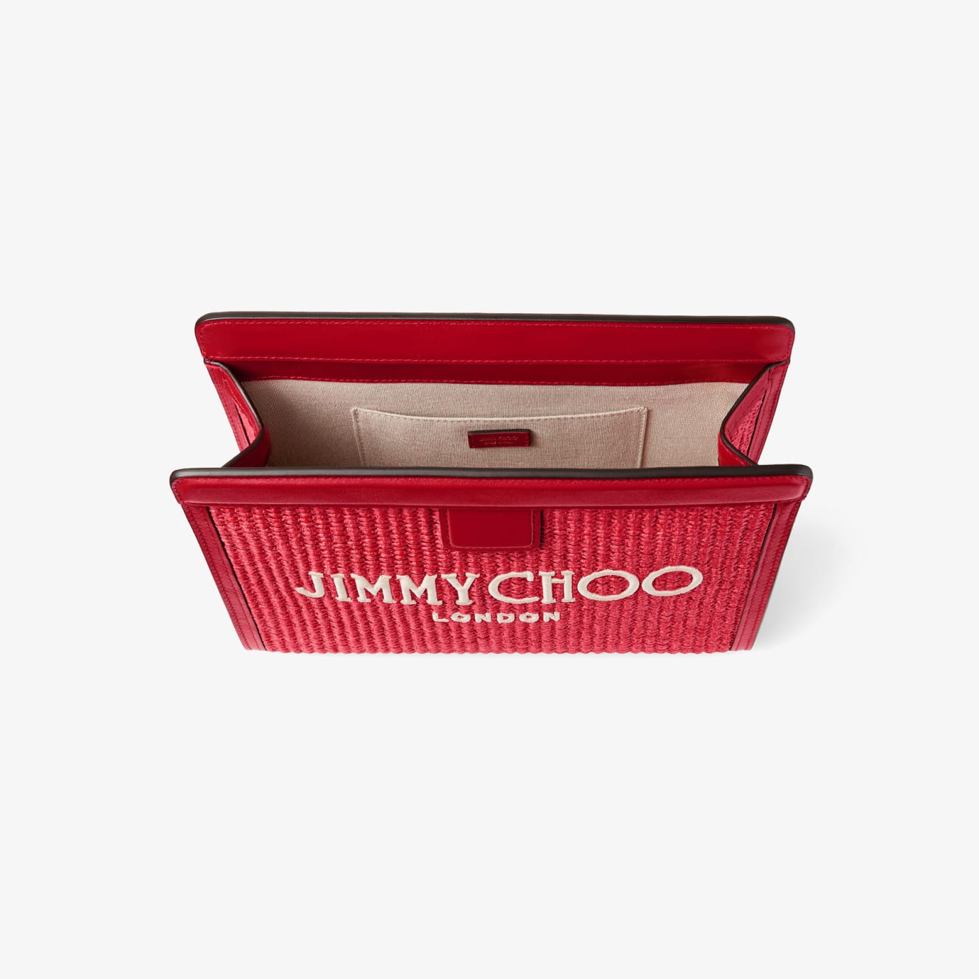 Avenue London Pouch Ruby Red and Light Gold Embroidered Raffia and Leather Pouch