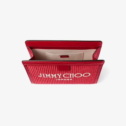 Avenue London Pouch Ruby Red and Light Gold Embroidered Raffia and Leather Pouch