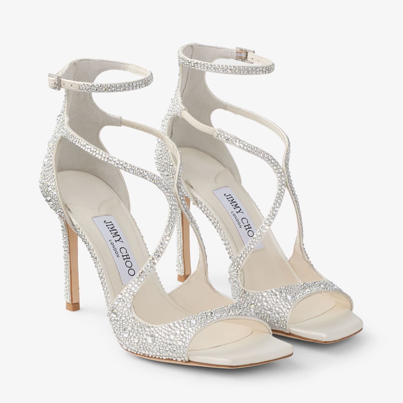 Azia 95 Ivory Satin Pumps with Crystal Embellishment