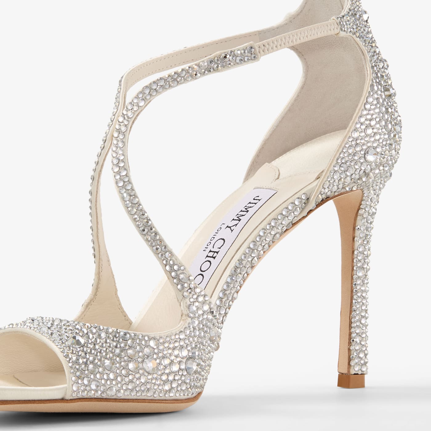 Azia 95 Ivory Satin Pumps with Crystal Embellishment
