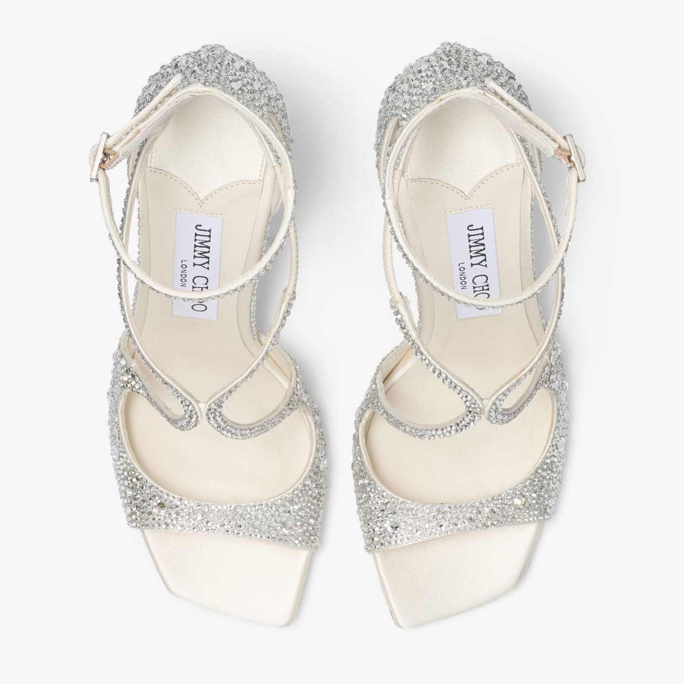 Azia 95 Ivory Satin Pumps with Crystal Embellishment
