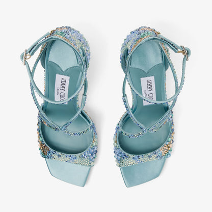 Azia 95 Sky Mix Satin Sandals with Multi Crystal Embellishment