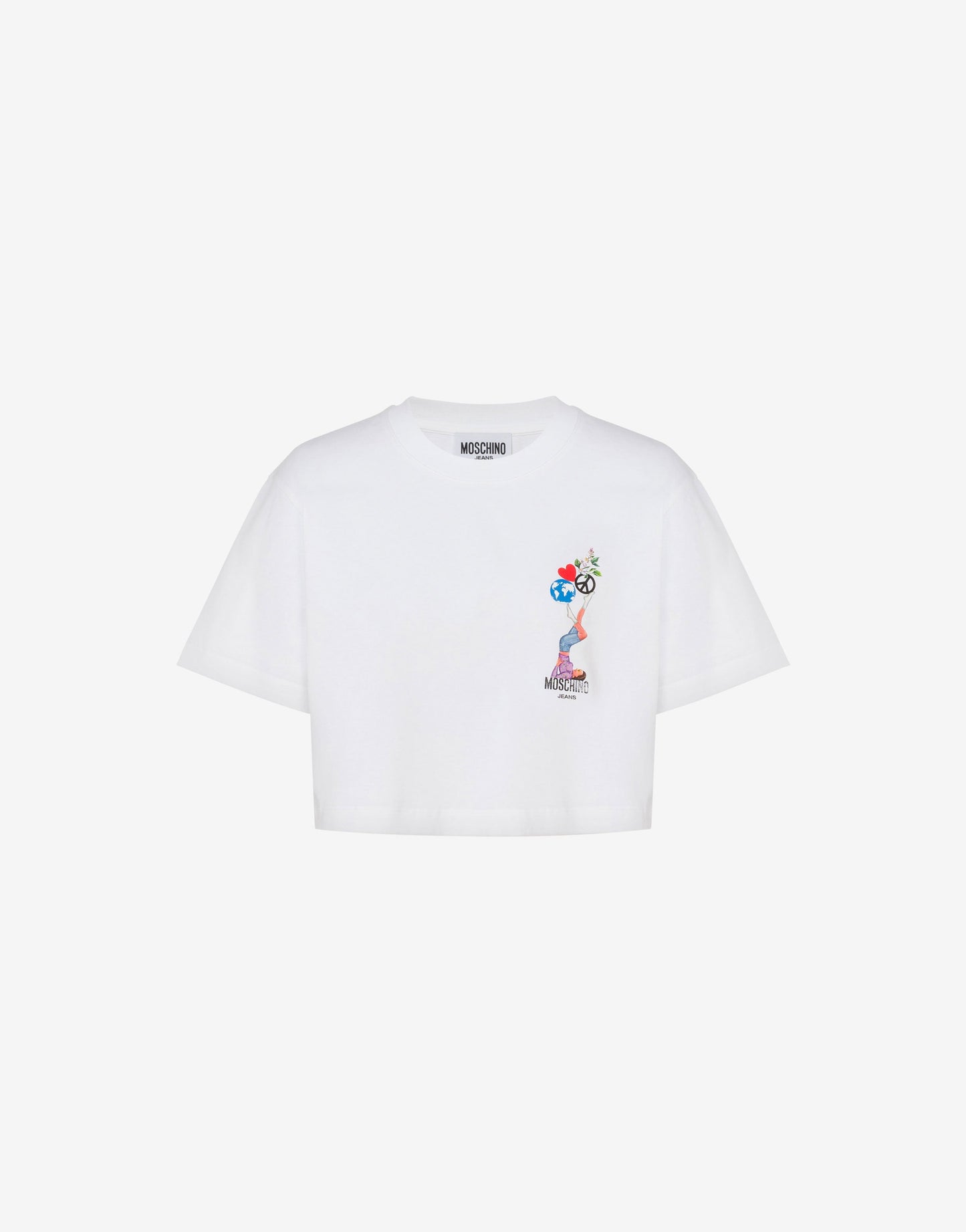 T-shirt crop in jersey di cotone stampata