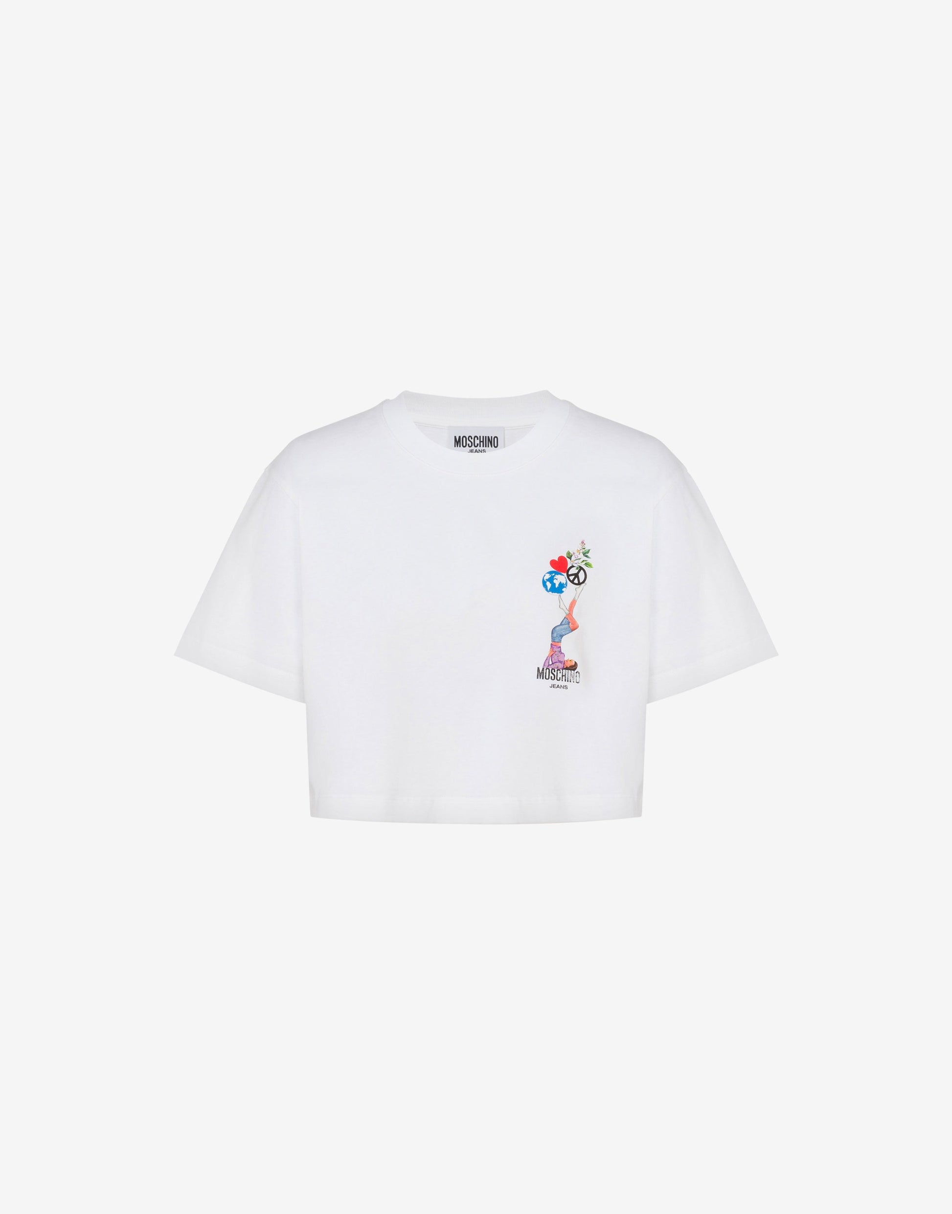 T-shirt crop in jersey di cotone stampata