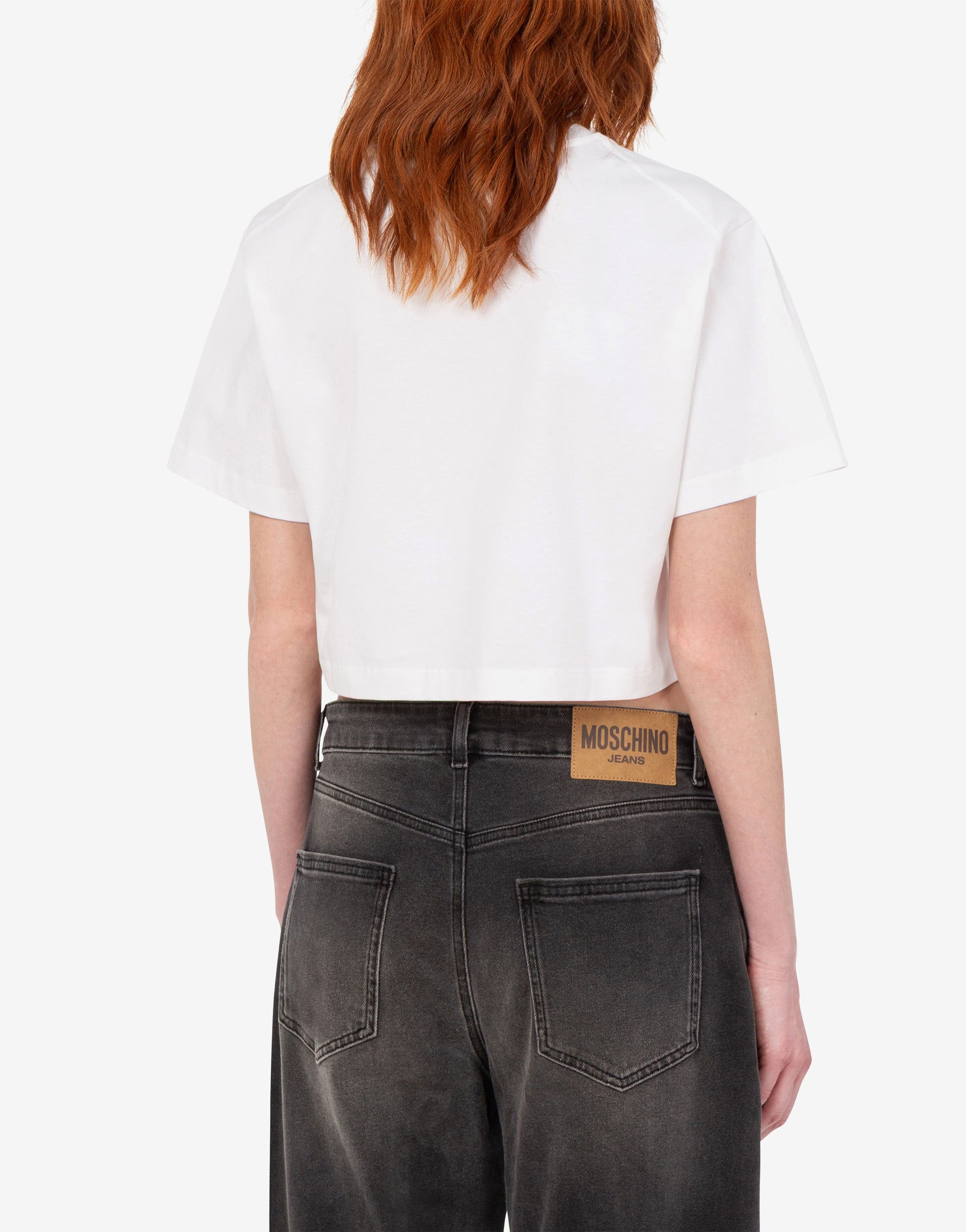 T-shirt crop in jersey di cotone stampata