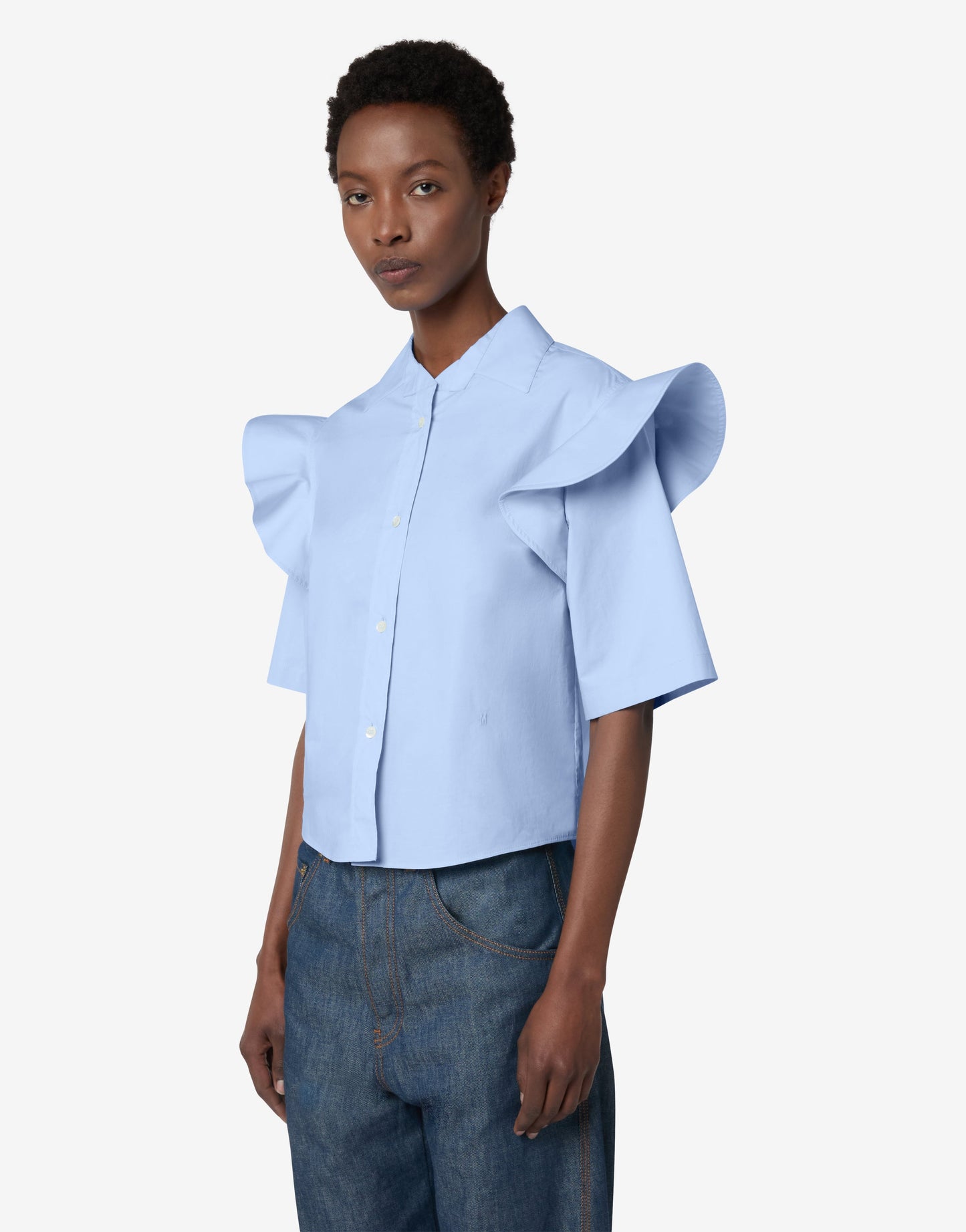 Camicia in popeline di cotone con rouches