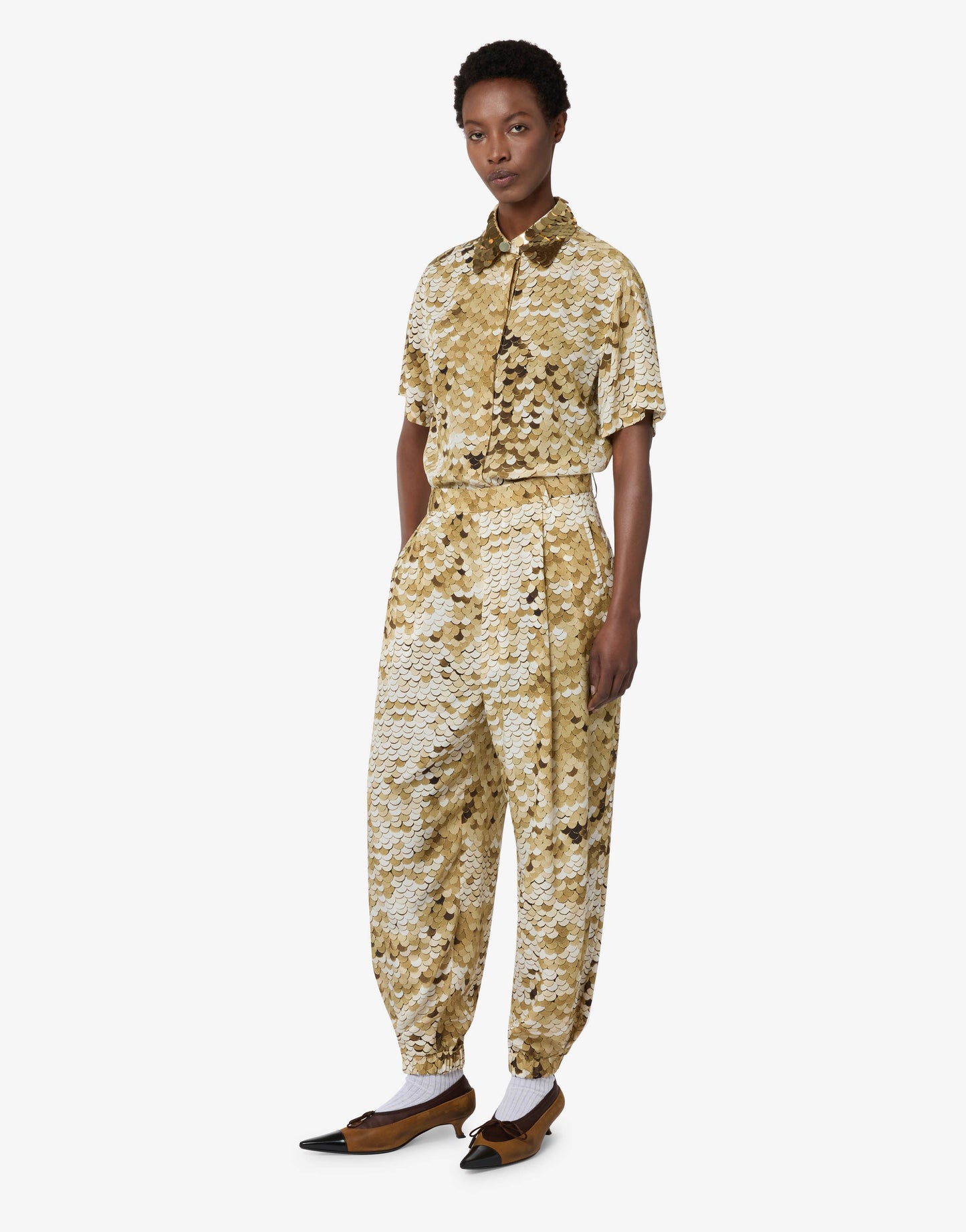 Pantalone in crepe de chine stampato