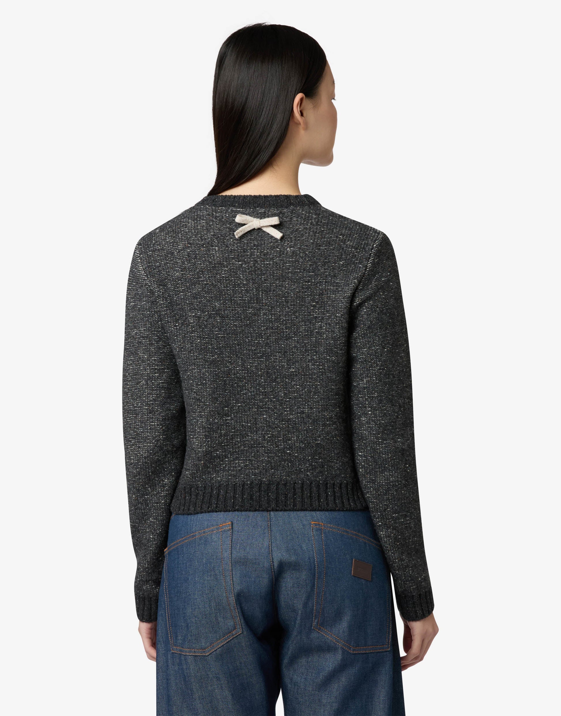 Pullover in misto lana e seta con fiocchi