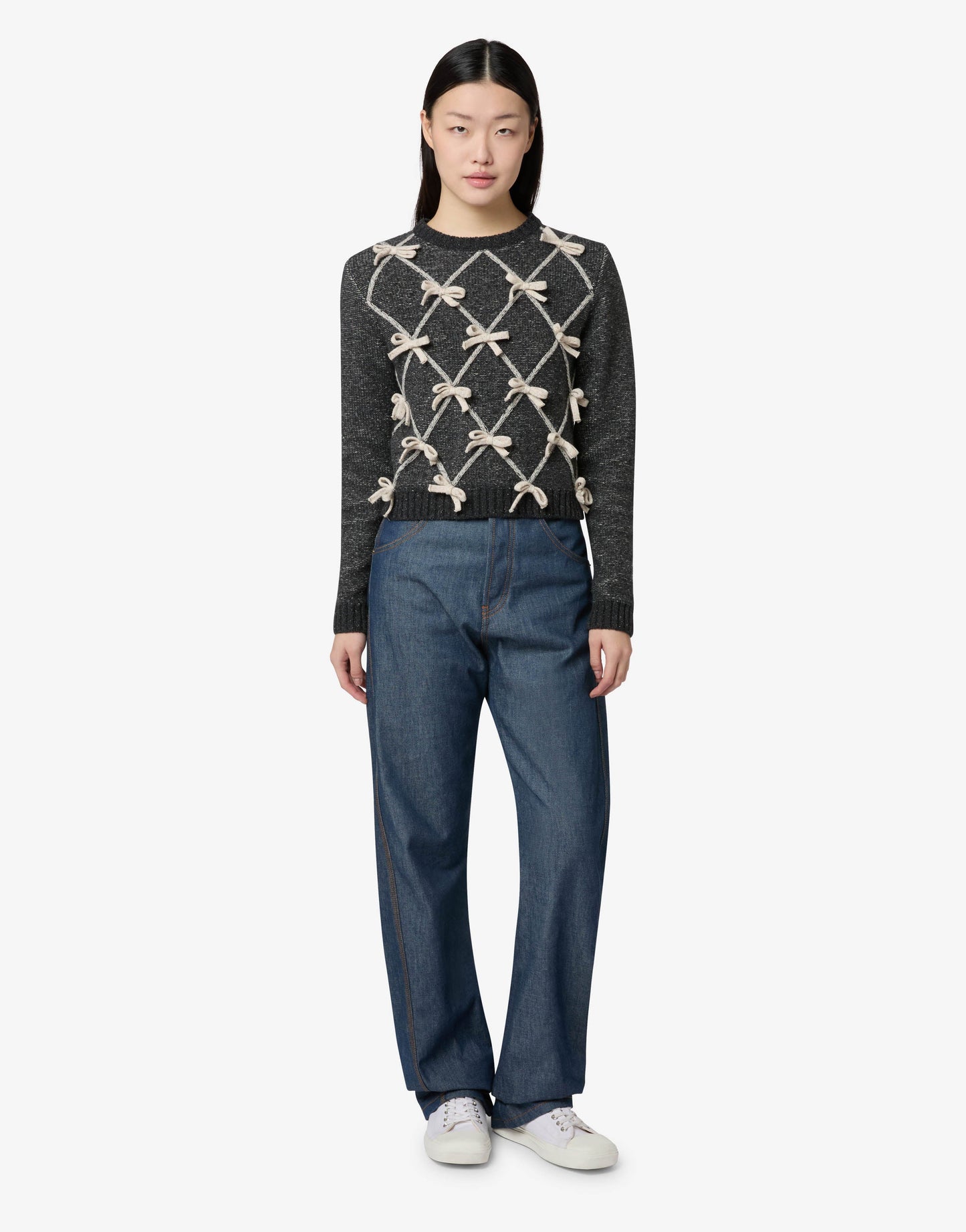 Pullover in misto lana e seta con fiocchi