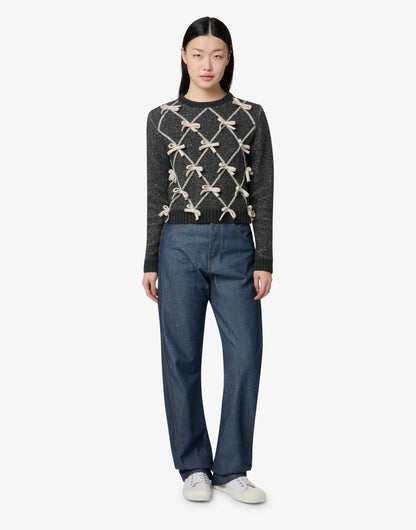 Pullover in misto lana e seta con fiocchi