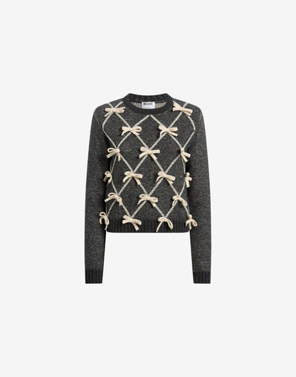 Pullover in misto lana e seta con fiocchi