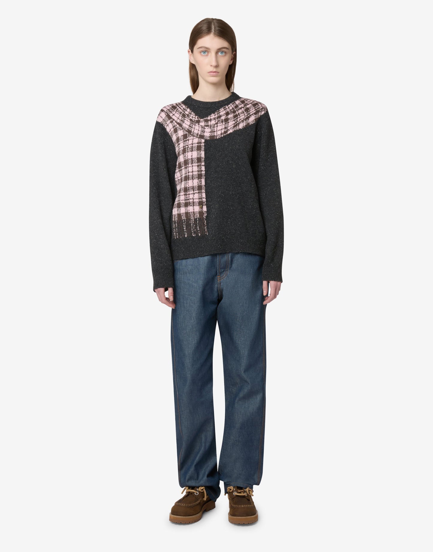 Pullover in misto lana e seta intarsiato