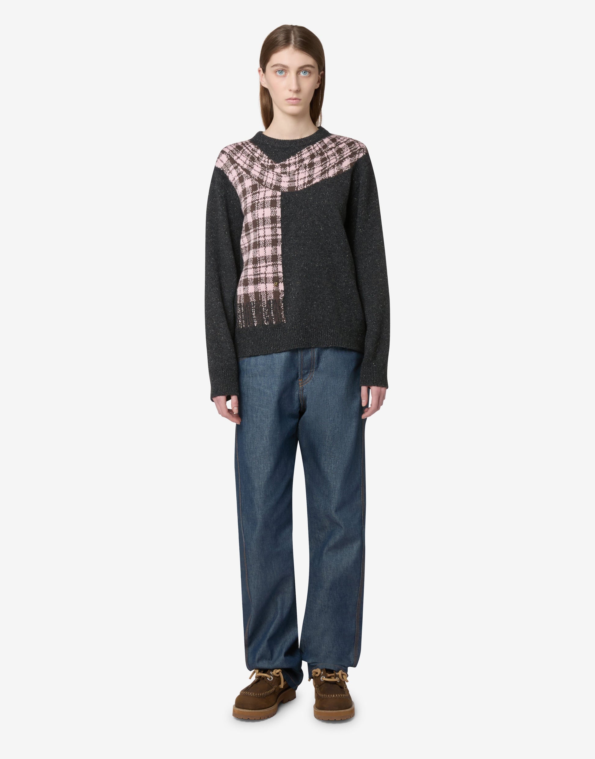 Pullover in misto lana e seta intarsiato