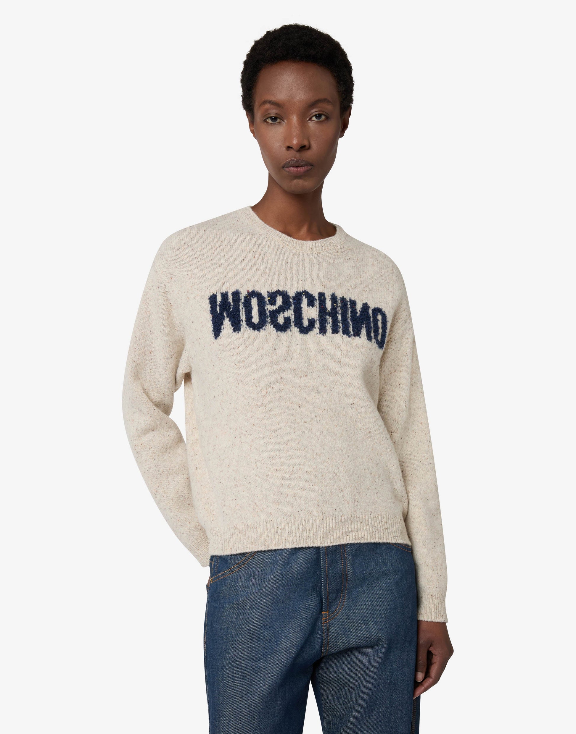 Pullover in misto lana e seta con logo 