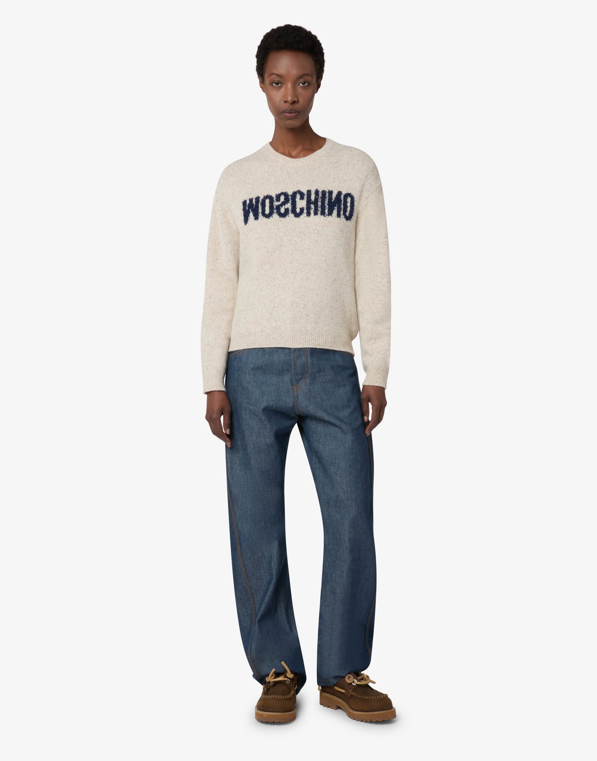 Pullover in misto lana e seta con logo 