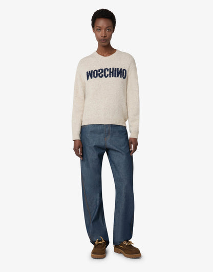 Pullover in misto lana e seta con logo 