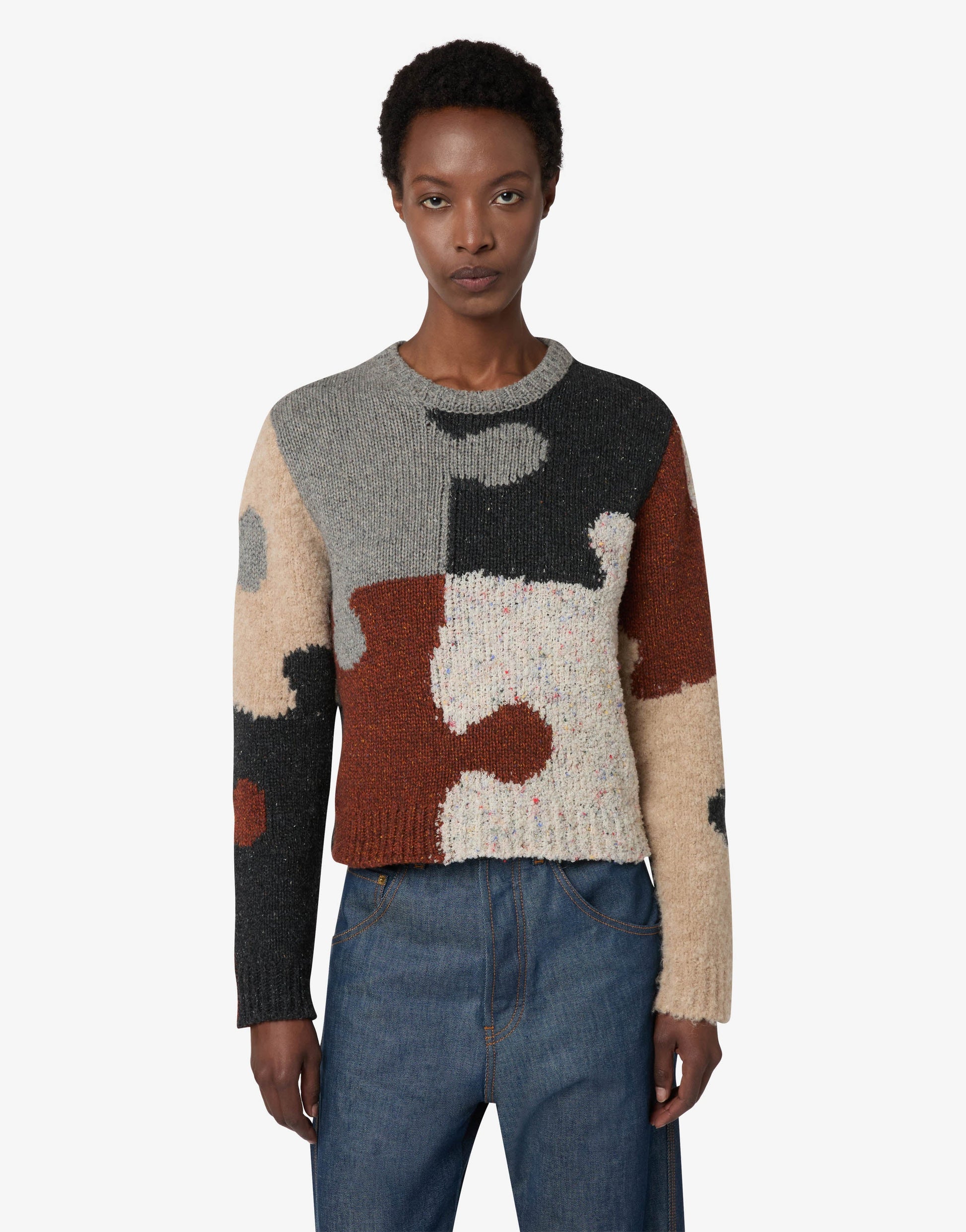 Pullover in misto lana e seta intarsiato