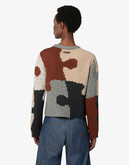 Pullover in misto lana e seta intarsiato