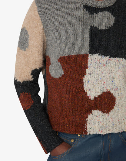 Pullover in misto lana e seta intarsiato