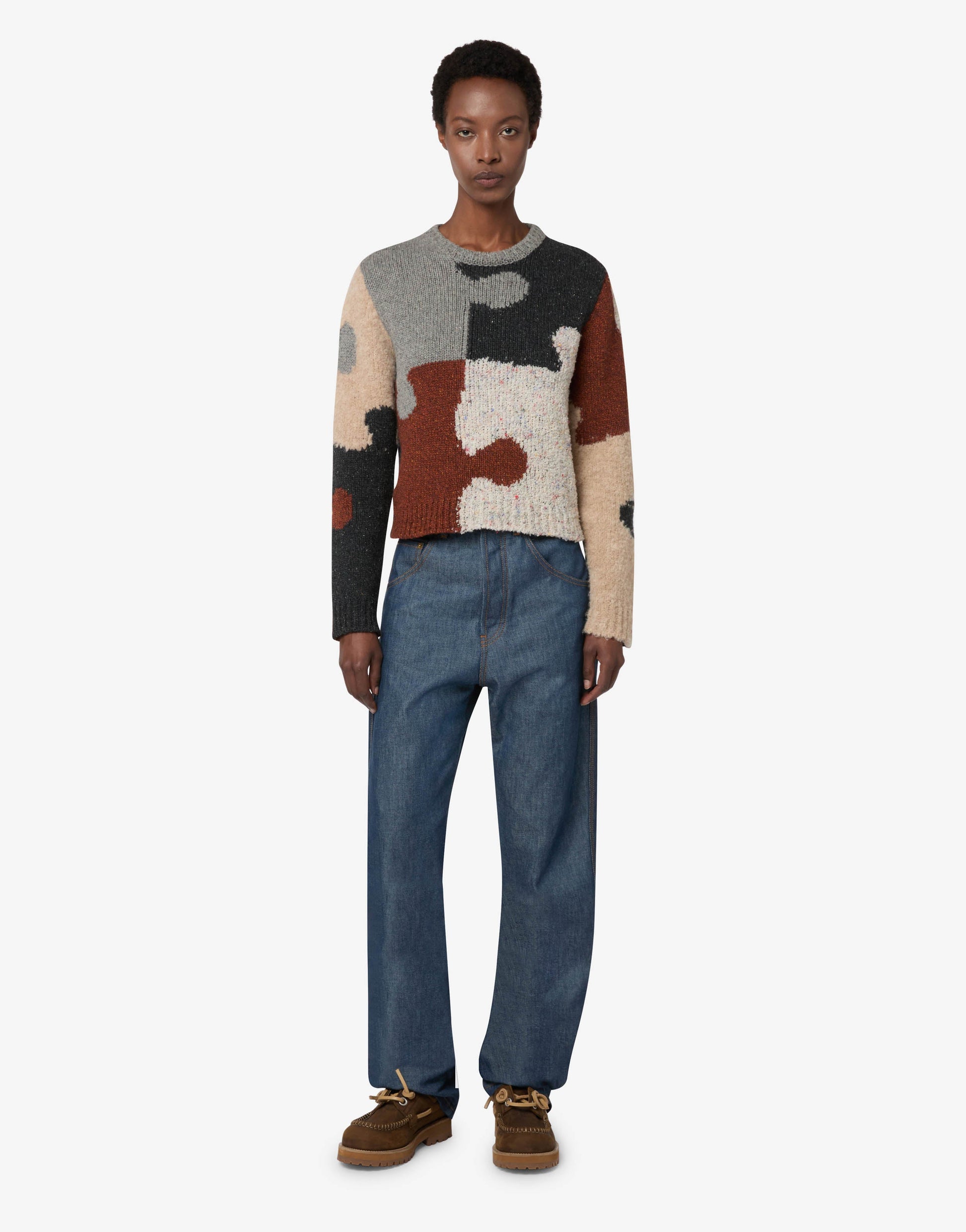Pullover in misto lana e seta intarsiato