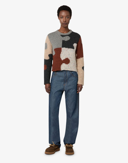 Pullover in misto lana e seta intarsiato
