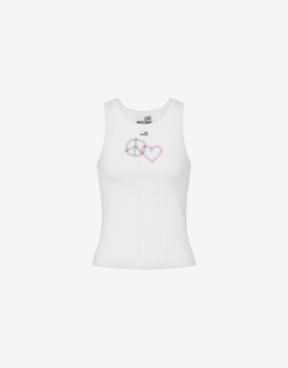 Top in cotone stretch ricamato
