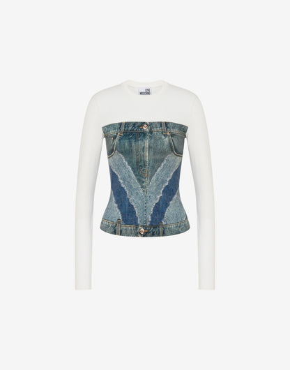 T-shirt in jersey di cotone stretch stampata