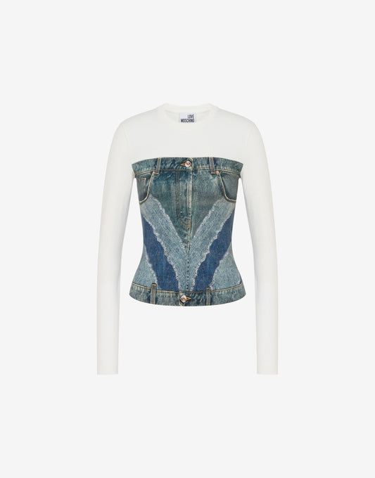 T-shirt in jersey di cotone stretch stampata