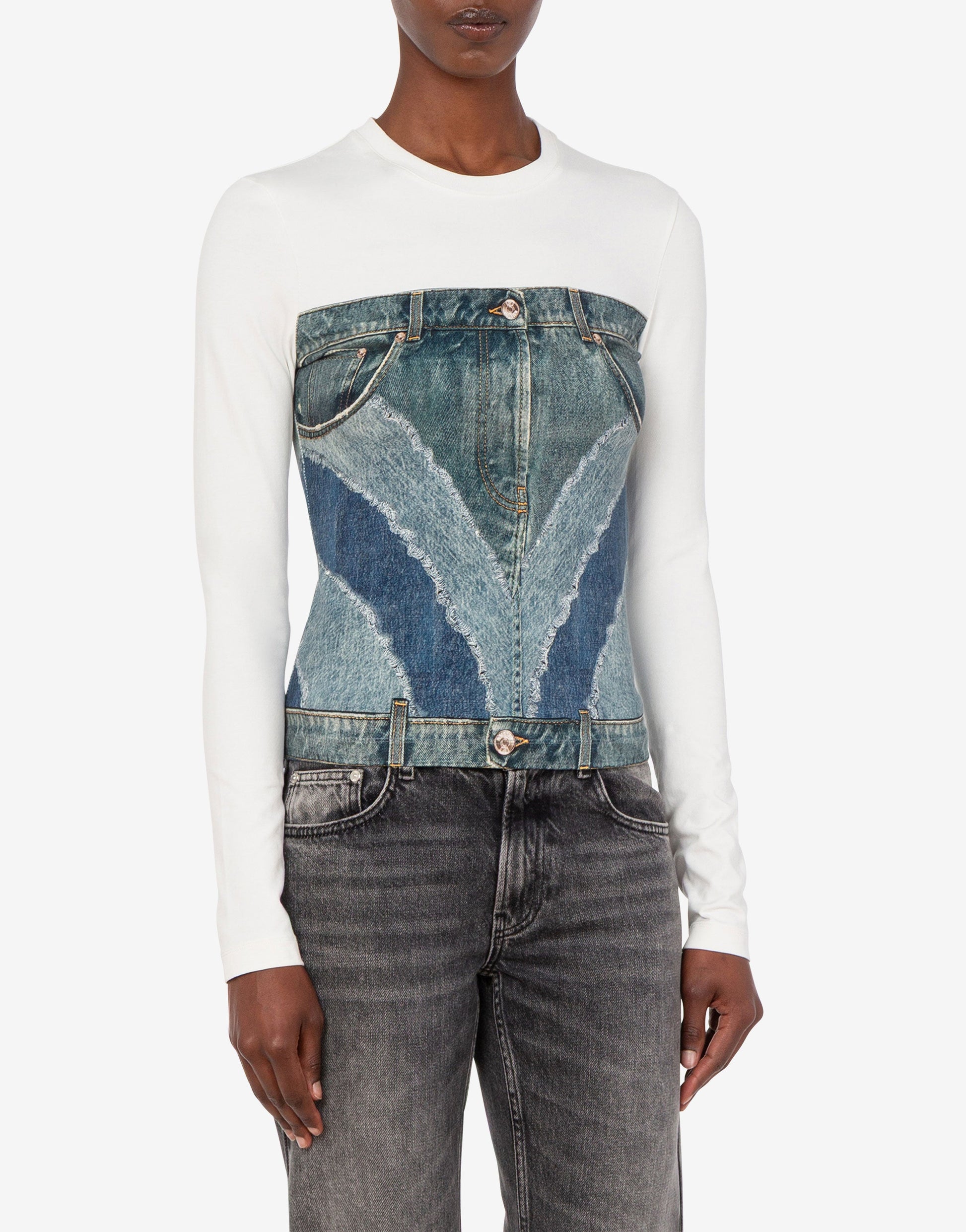 T-shirt in jersey di cotone stretch stampata