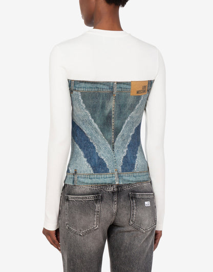 T-shirt in jersey di cotone stretch stampata