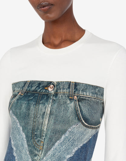 T-shirt in jersey di cotone stretch stampata
