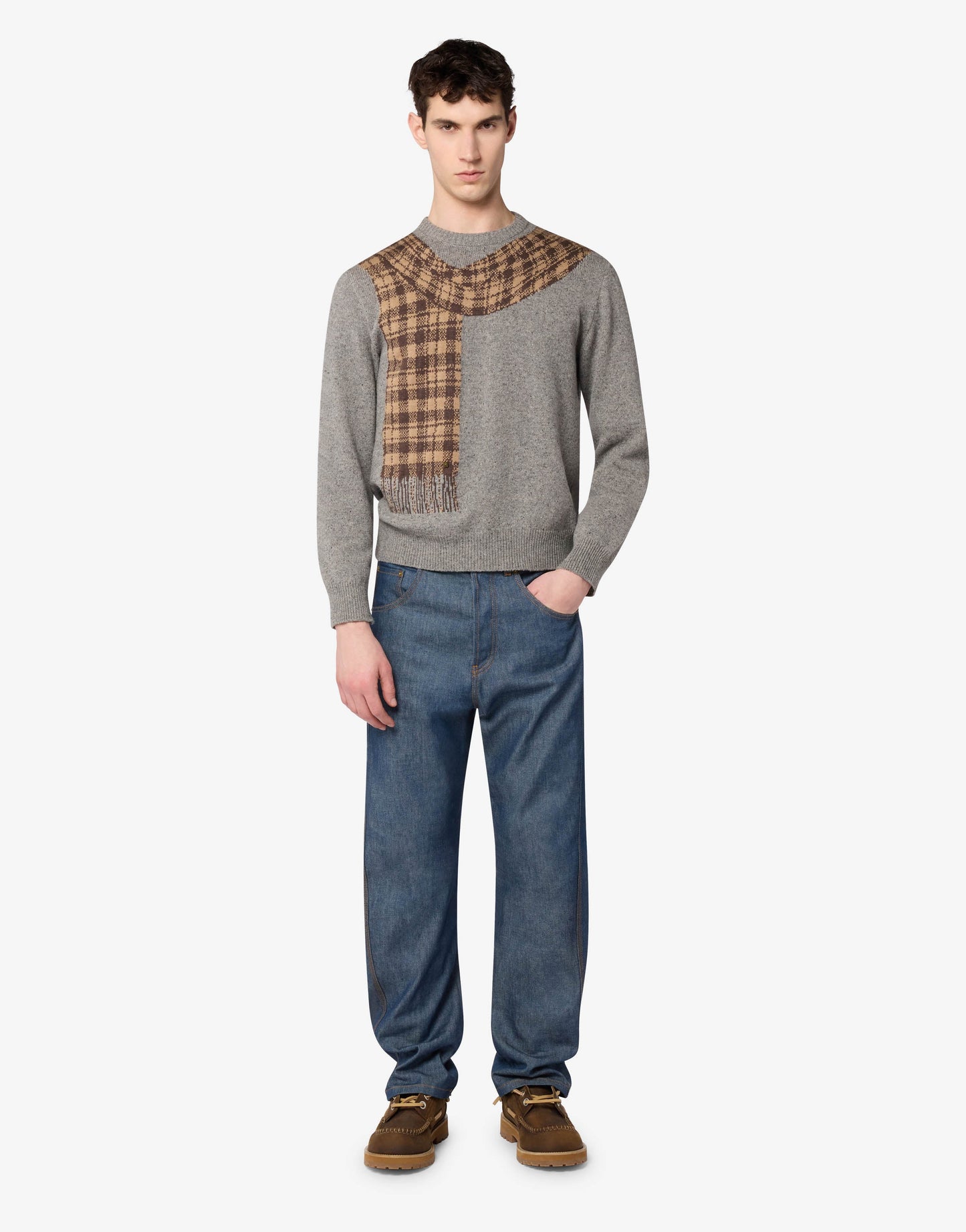 Pullover in misto lana e seta intarsiato