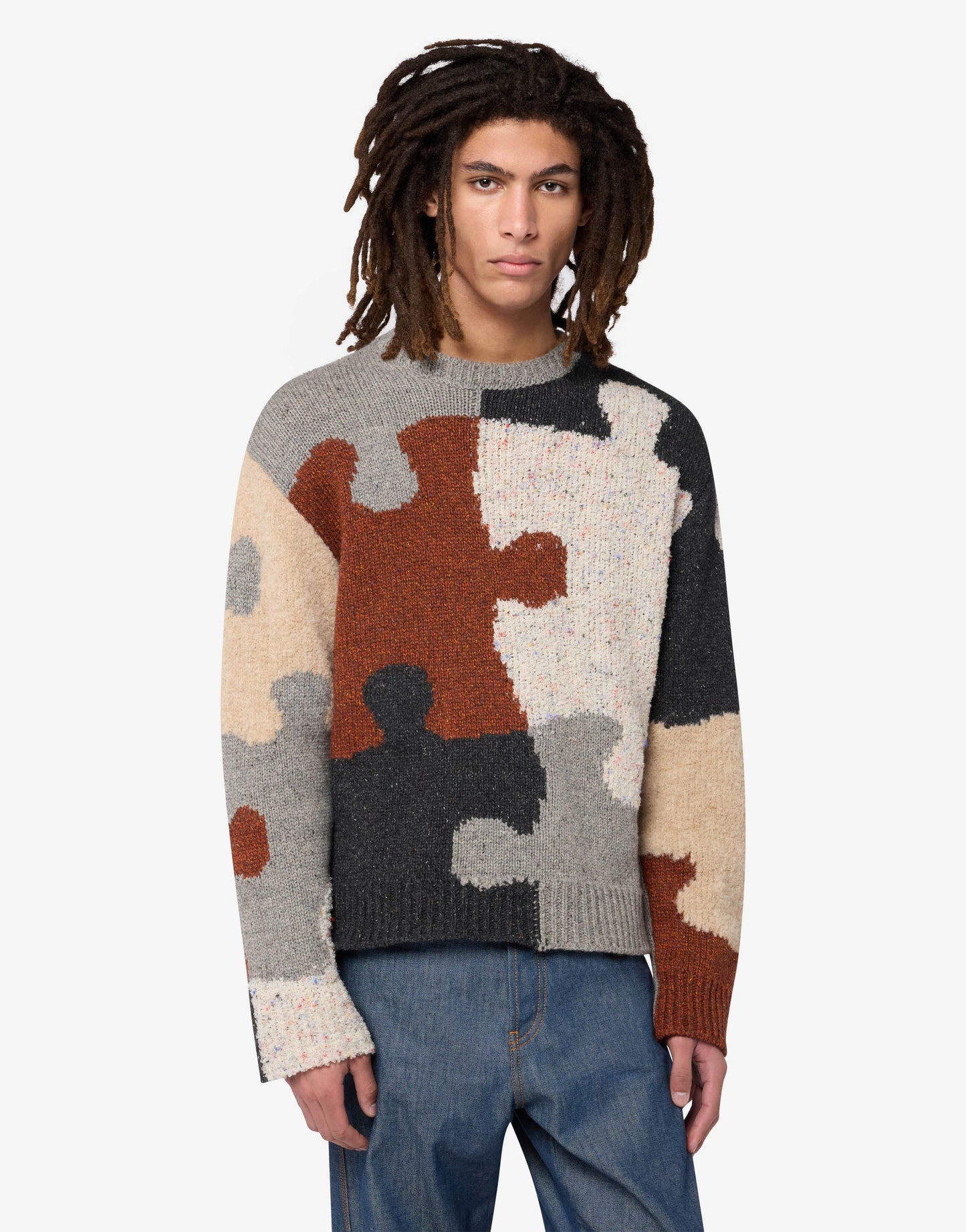 Pullover in misto lana e seta intarsiato