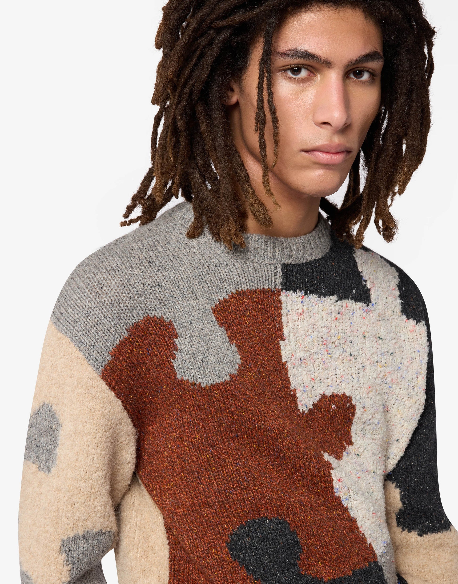 Pullover in misto lana e seta intarsiato