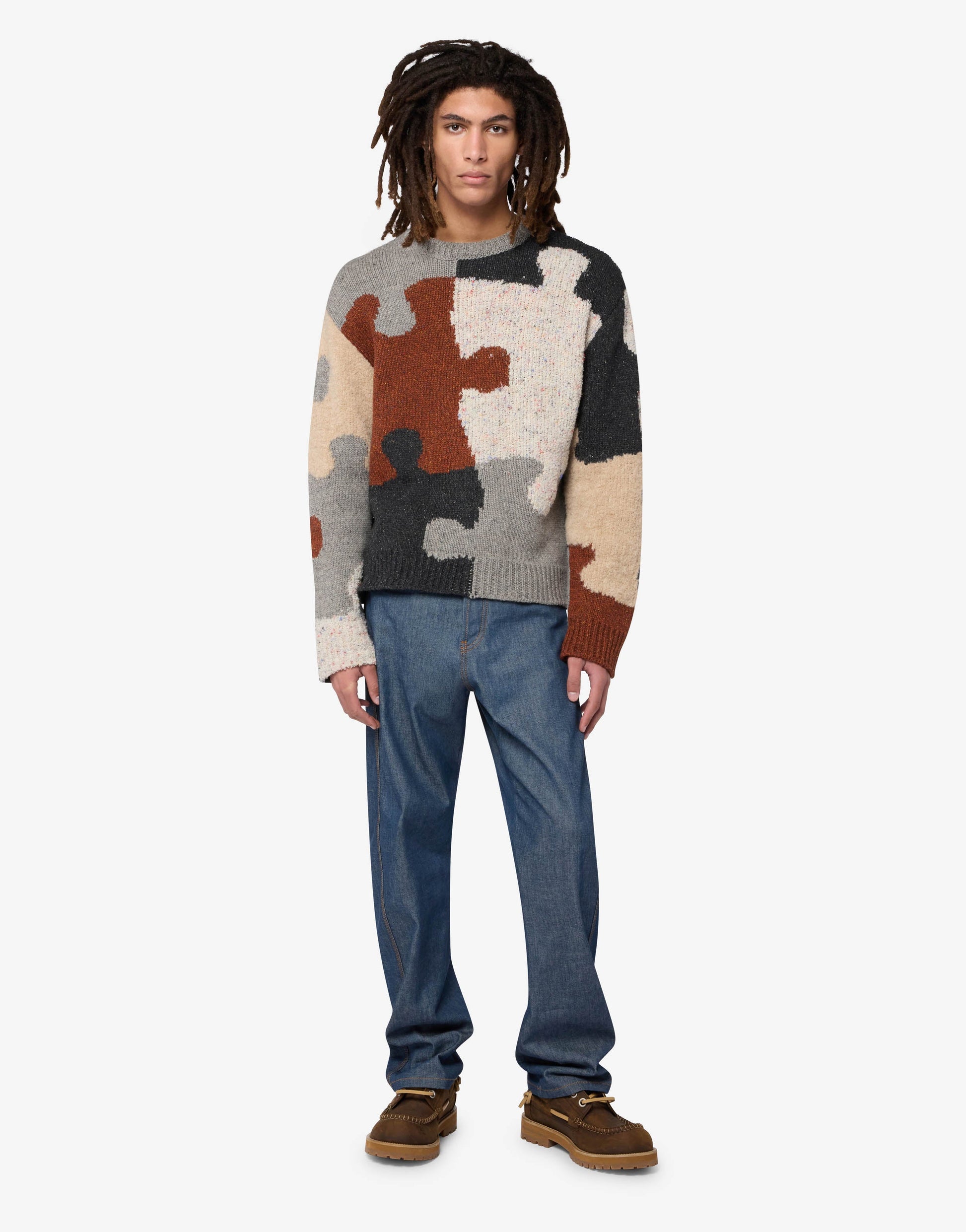 Pullover in misto lana e seta intarsiato
