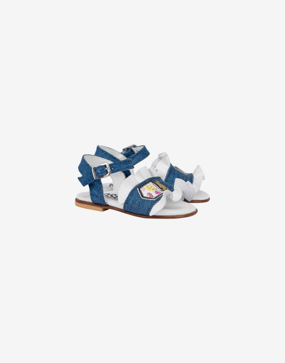 Sandali flat in denim con rouches