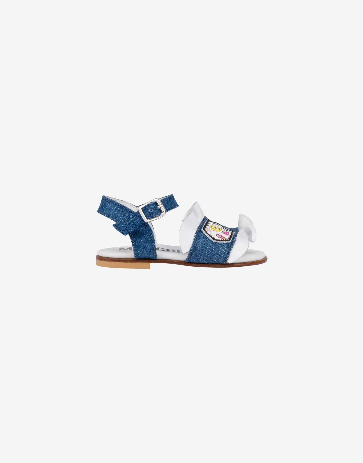Sandali flat in denim con rouches