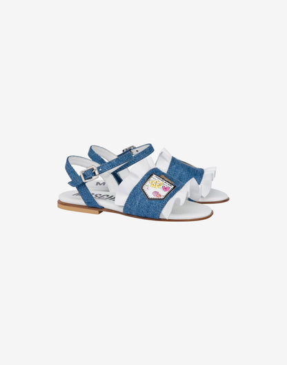 Sandali flat in denim con rouches