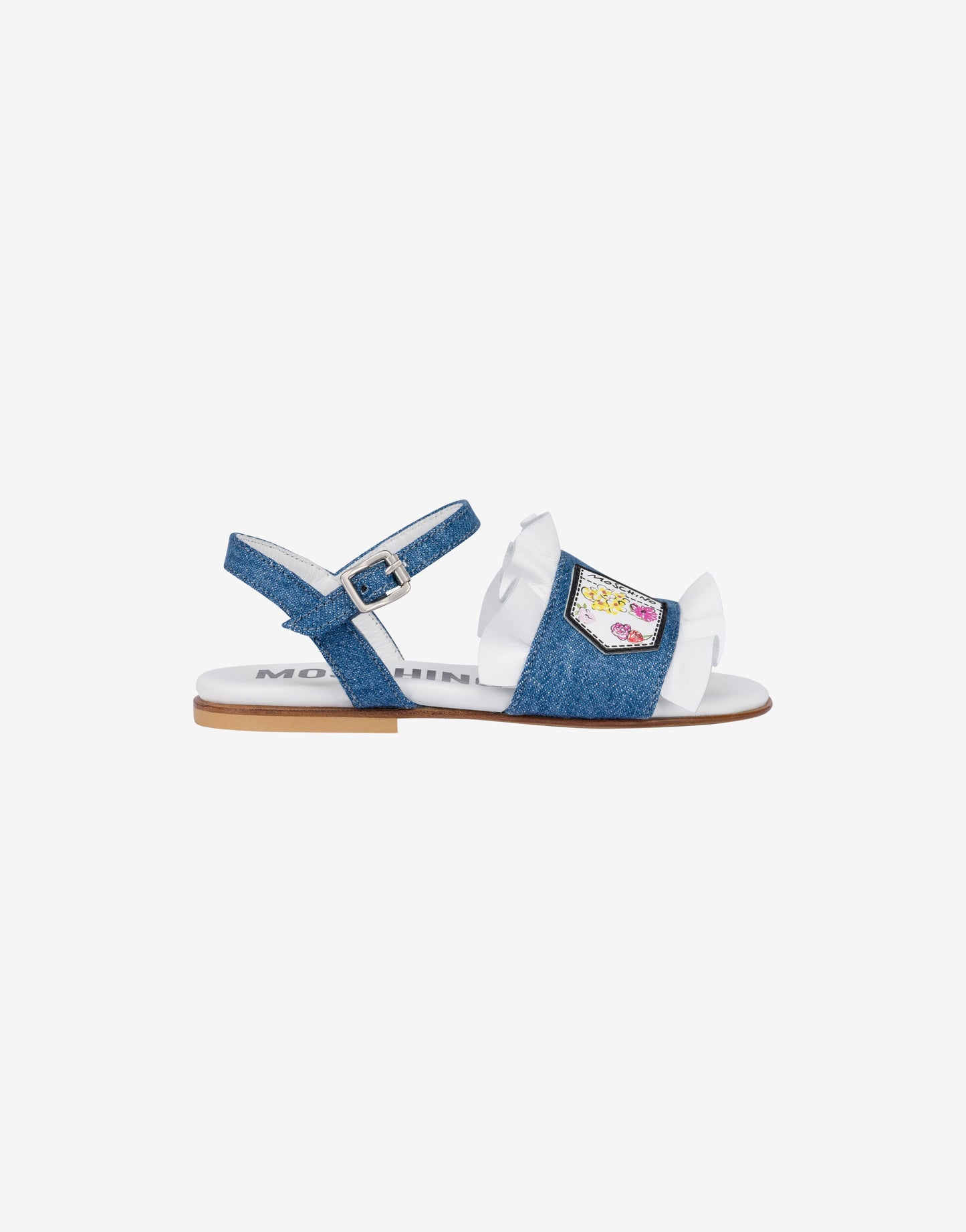 Sandali flat in denim con rouches