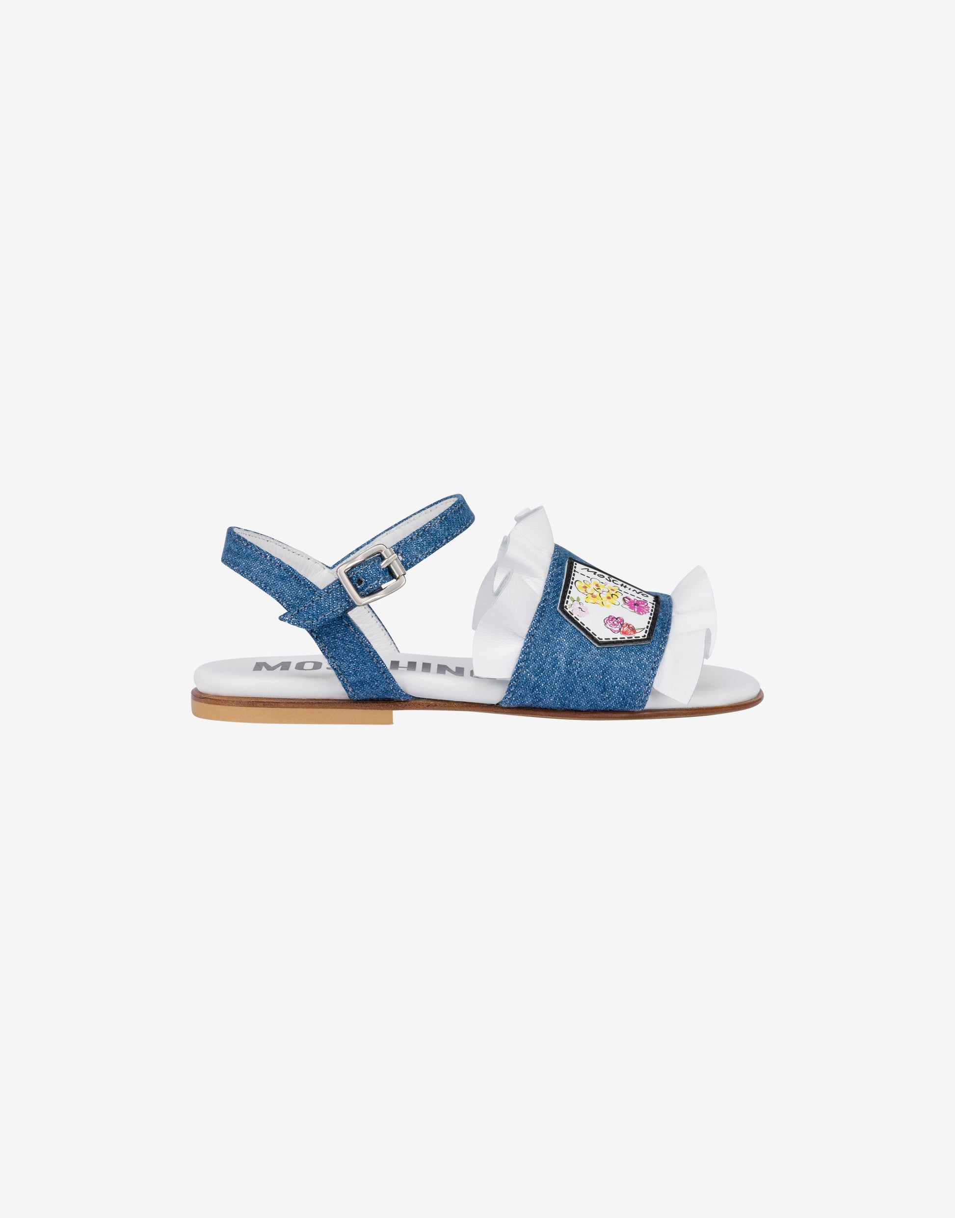 Sandali flat in denim con rouches