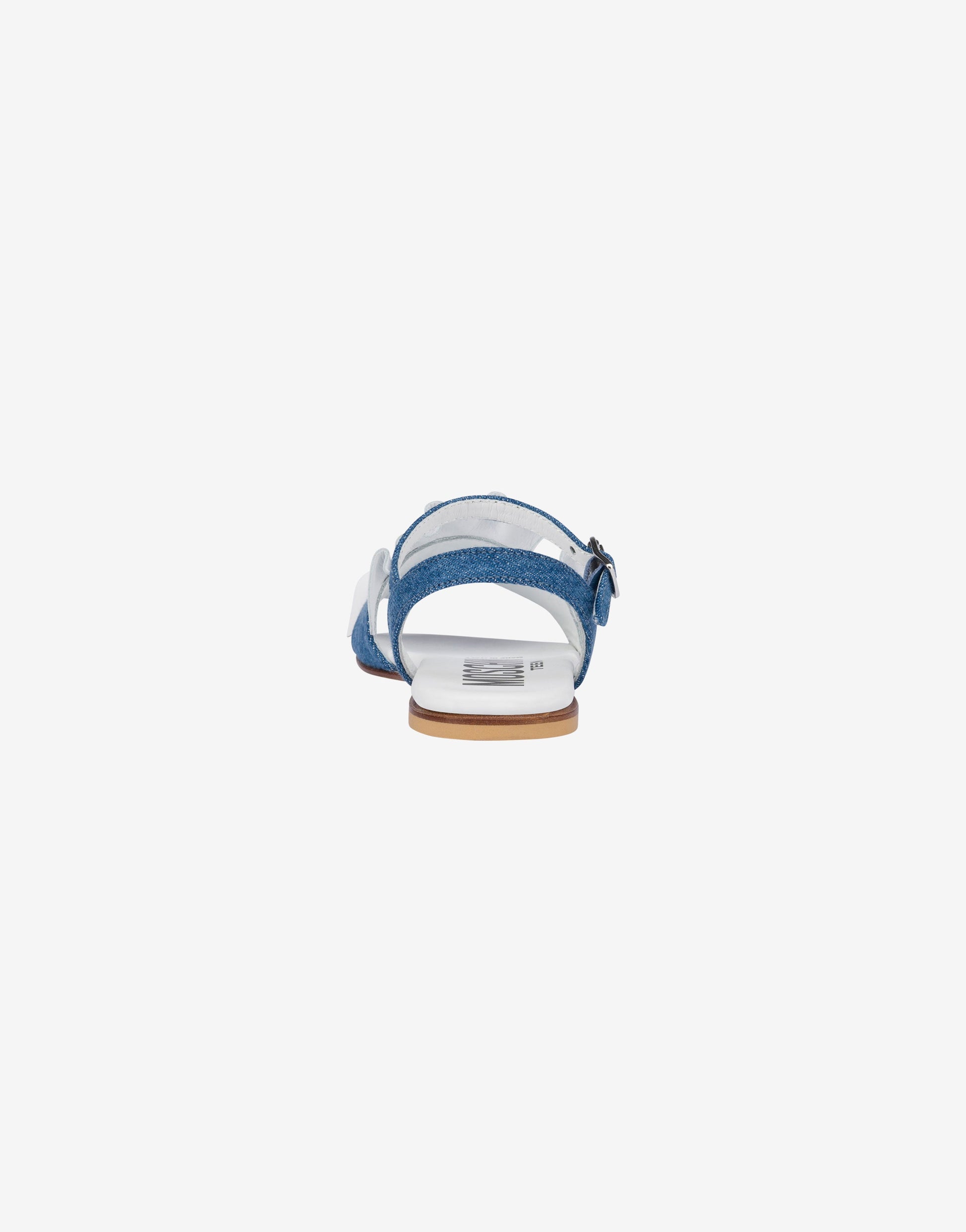 Sandali flat in denim con rouches